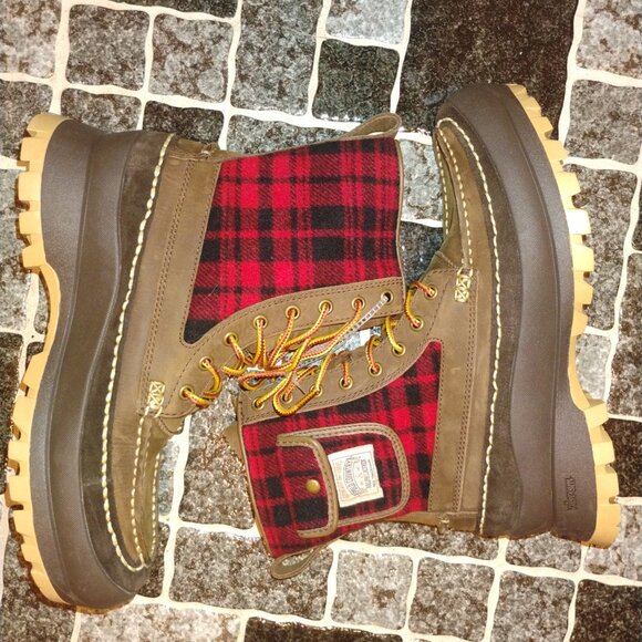 Ralph Lauren Polo Country Logan Leather & Plaid Wool Boot Size 9